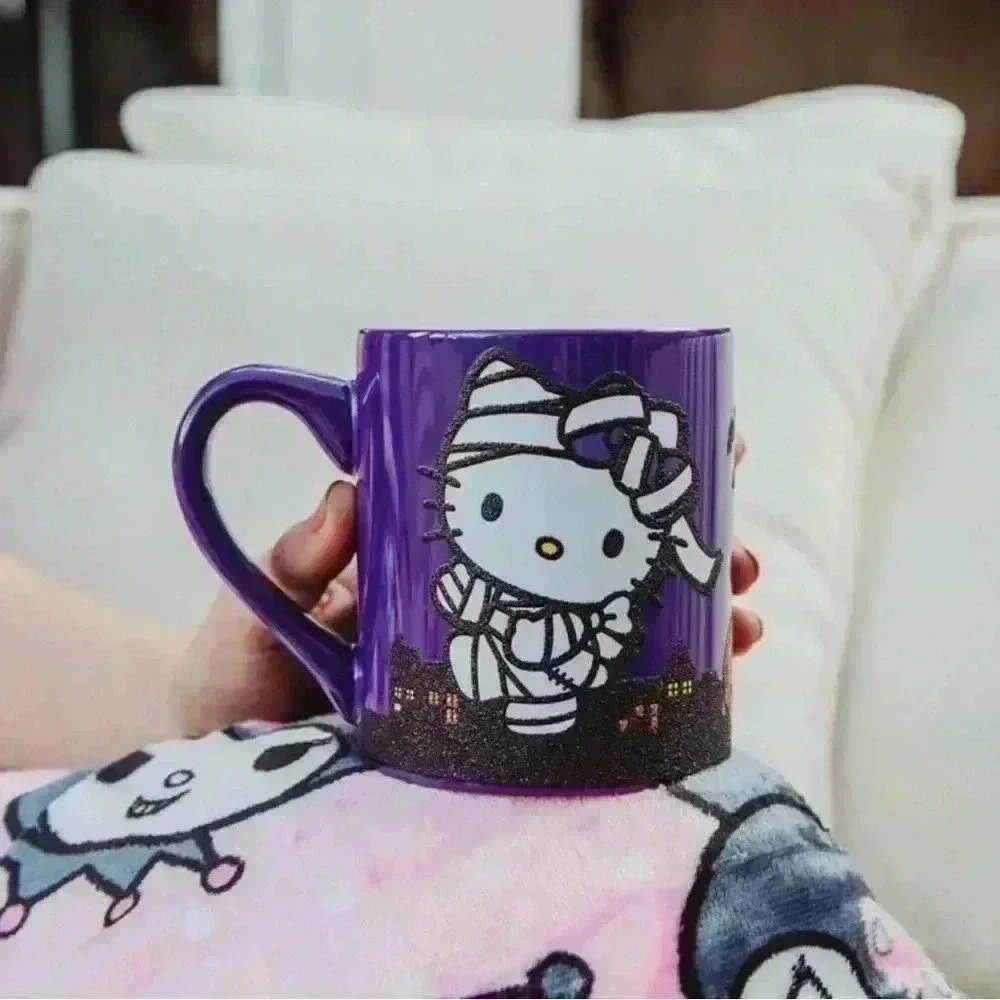Hello Kitty Coffee Cup Happy Halloween Glitter Mummy Purple Mug 14 oz